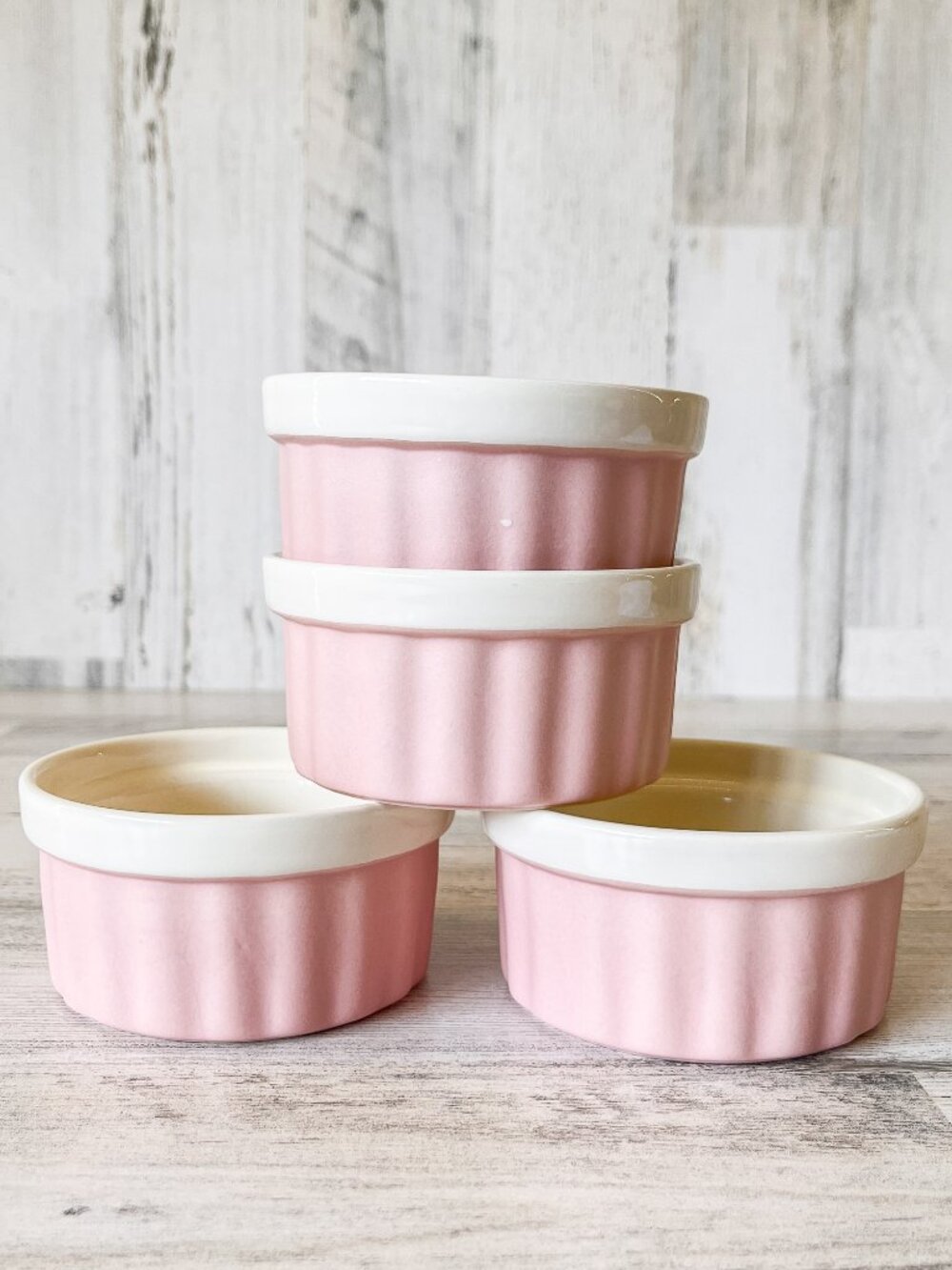 Natural Elements Stoneware 4 Pink Ramekin Bowls Oven/Microwave/Torch Safe